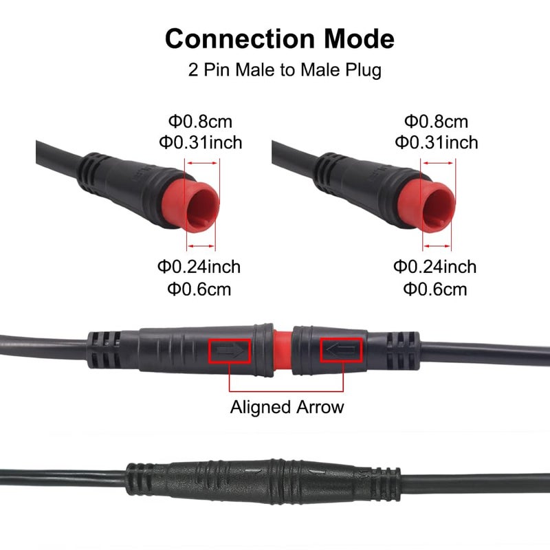 Onature Male to Male Ebike Extension Cable for Electric Bike Display and Gear Shif Sensor, Julet 2Pin / 3Pin / 5Pin Waterproof Connector to Expand Ebike Light and Twist Throttle - Image 3